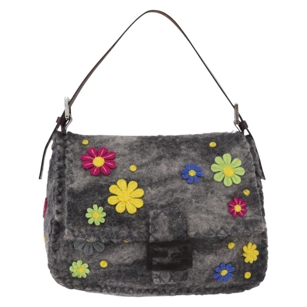Fendi Floral Mamma Baguette Shoulder Bag Gray